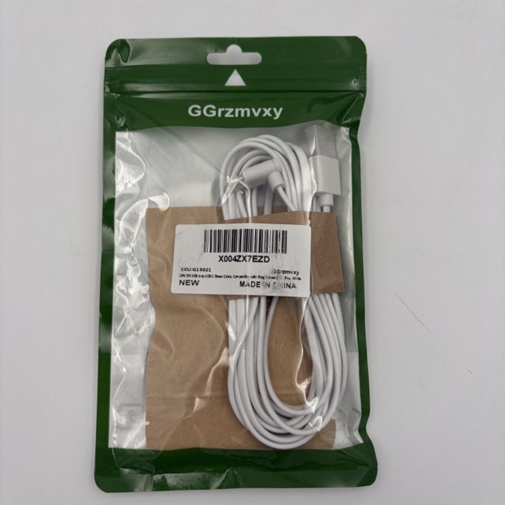 10FT USB-A to USB-C Ring Camera Power Cable White New